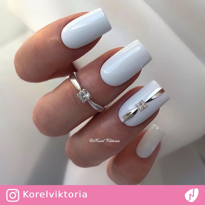 White Nails with Wedding Ring Design